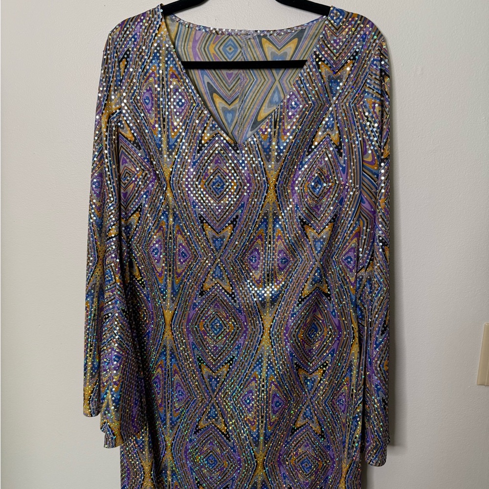 Vibrant Multicolor Geometric Disco Dress